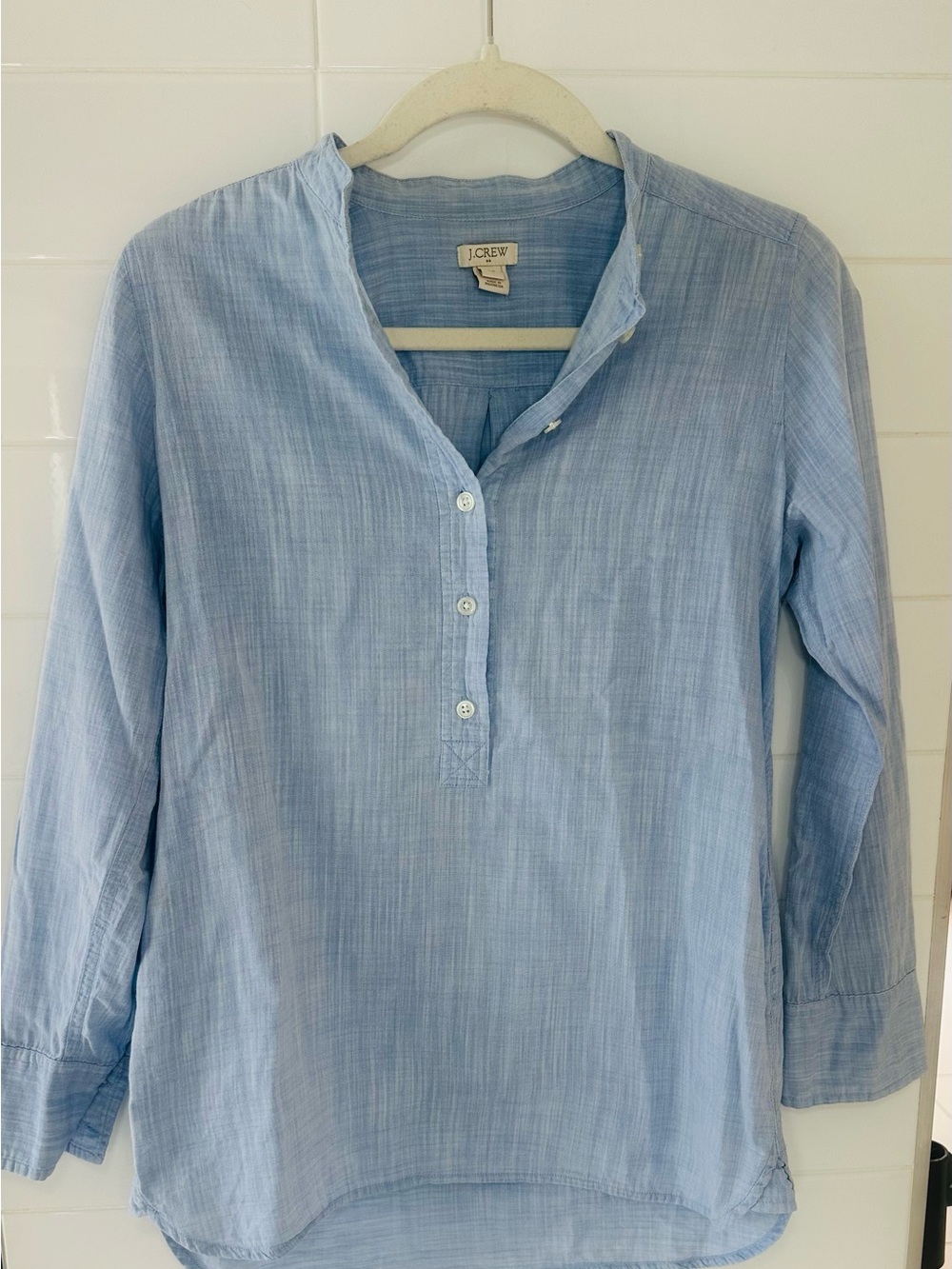 J. Crew Light Blue Cotton Collegiate Band-Collar Button-Front Shirt/ Tunic